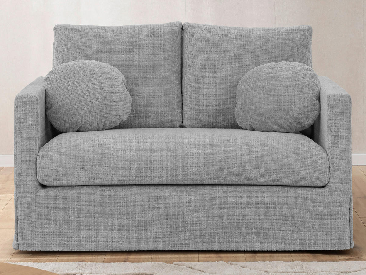2-SITZER-SOFA PAPHOS Chenille Hellgrau  - Hellgrau/Schwarz, Design, Kunststoff/Textil (140/89/95cm) - P & B