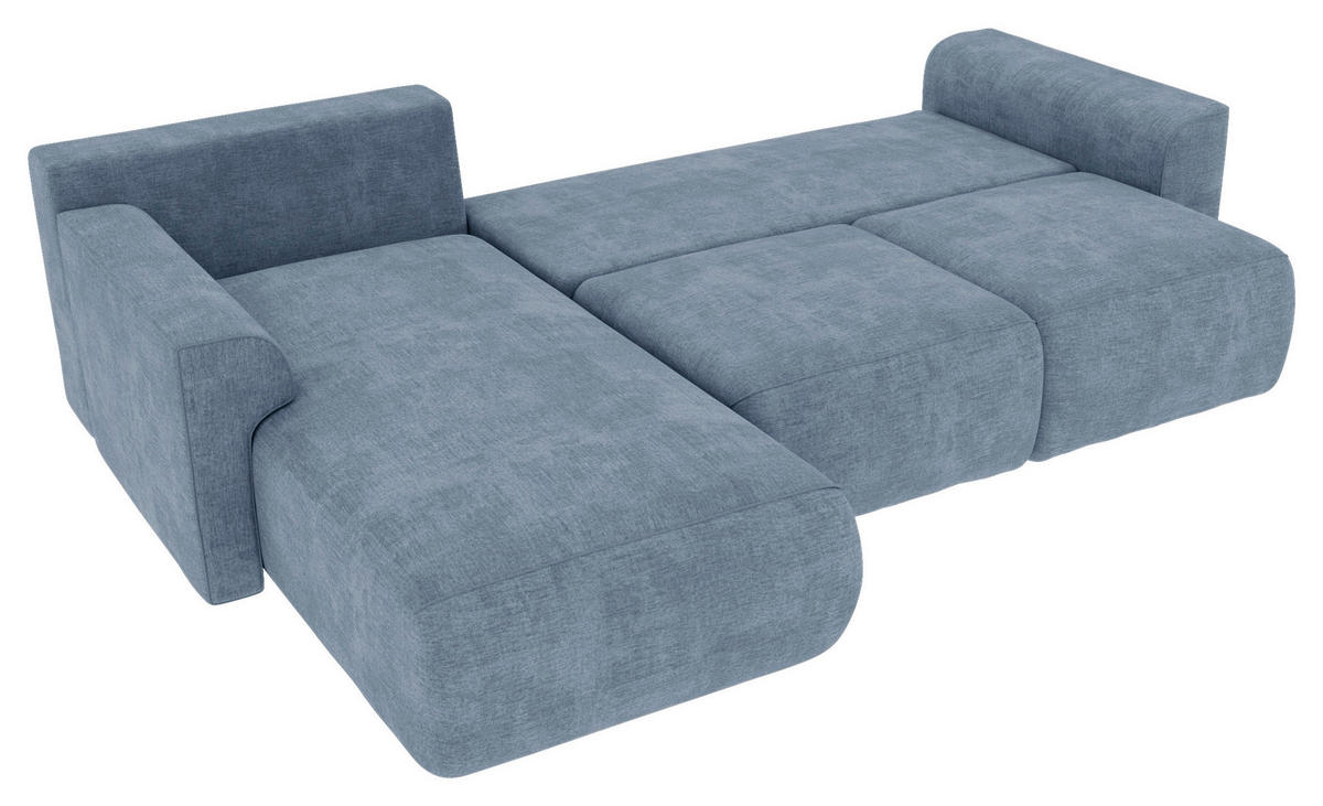 ECKSOFA in Samt Blau  195/293 cm  - Chromfarben/Blau, KONVENTIONELL, Kunststoff/Textil (195/293cm) - Carryhome