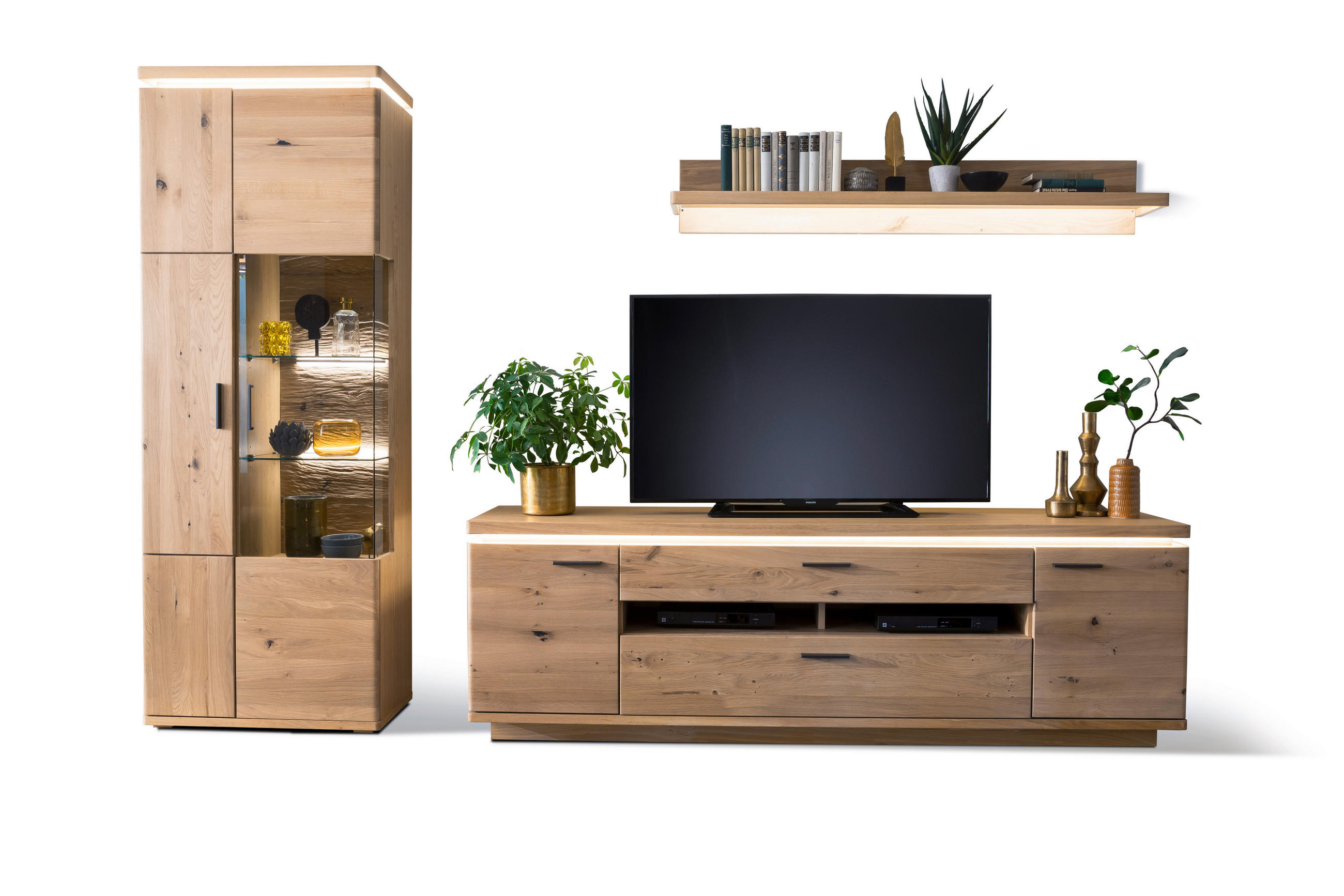 WOHNWAND  in Eichefarben  300/204/50 cm  - Eichefarben/Grau, Design, Glas/Holz (300/204/50cm) - Livetastic