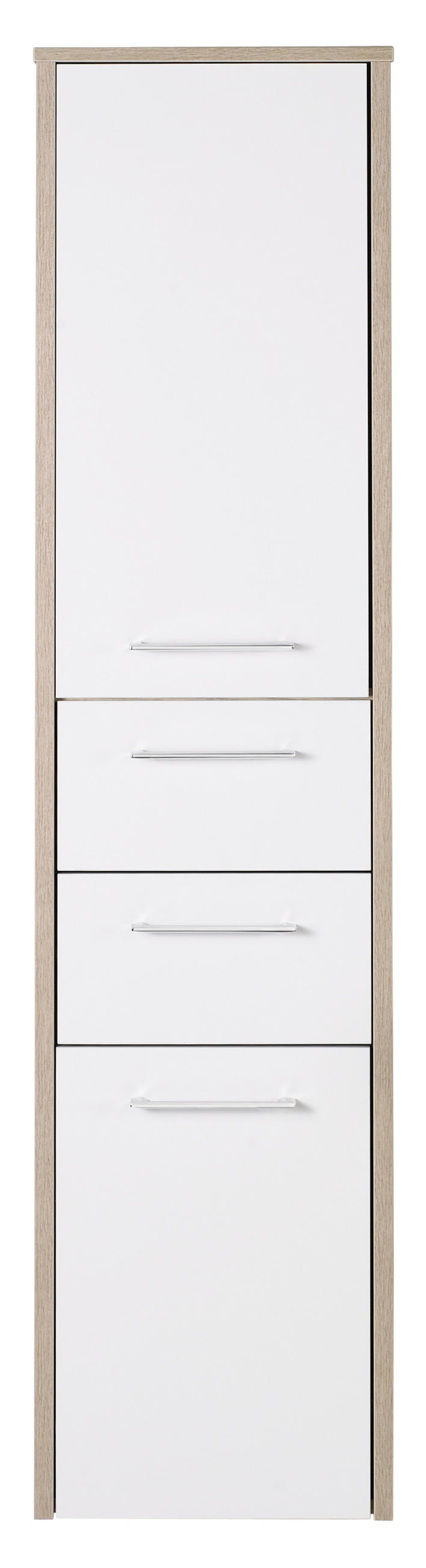 VYSOKÁ SKRINKA, biela s vysokým leskom, farba duba, 40/160/33 cm - biela s vysokým leskom/farba duba, Design, kov/kompozitné drevo (40/160/33cm) - Xora