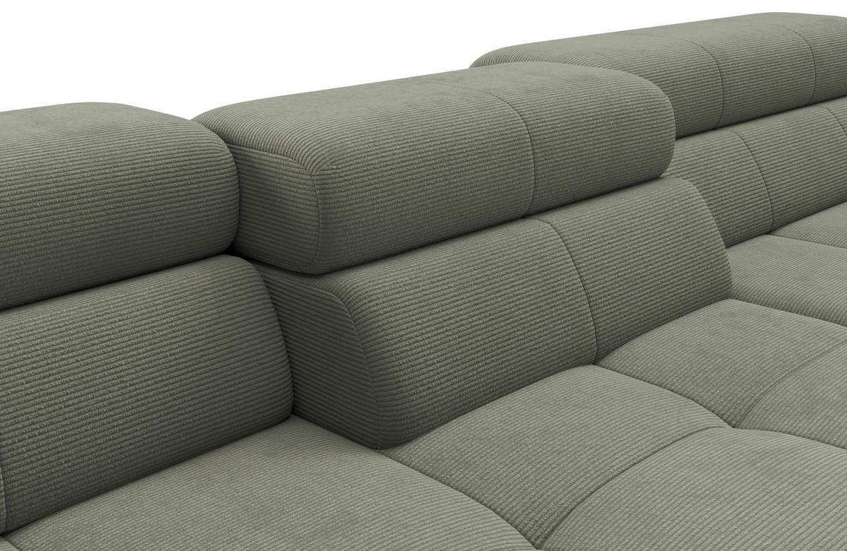 ECKSOFA Graugrün Feincord Rücken echt, Kopfteilverstellung, Sitztiefenverstellung  - Schwarz/Graugrün, KONVENTIONELL, Textil/Metall (293/226cm) - Hom`in