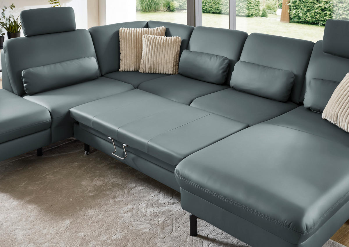 WOHNLANDSCHAFT Beldomo premium in Echtleder Grau  - Schwarz/Grau, KONVENTIONELL, Leder/Metall (224/306/168cm) - Beldomo Premium
