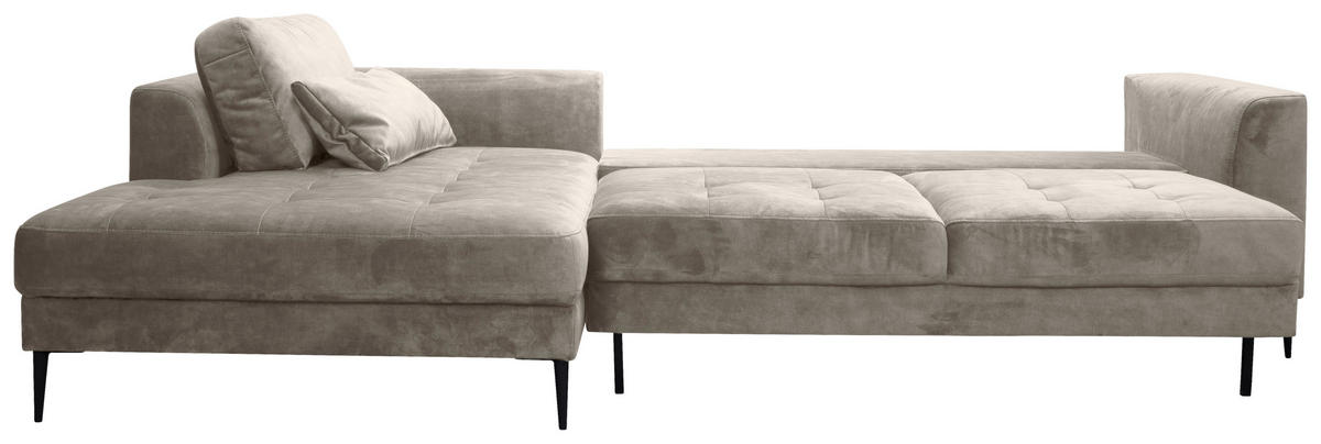 ECKSCHLAFSOFA  mit Stoffauswahl, Schlafen auf Sitzhöhe, Hocker erhältlich Mikrofaser Hellgrau  - Hellgrau/Schwarz, MODERN, Textil (168/280cm) - Trendmanufaktur