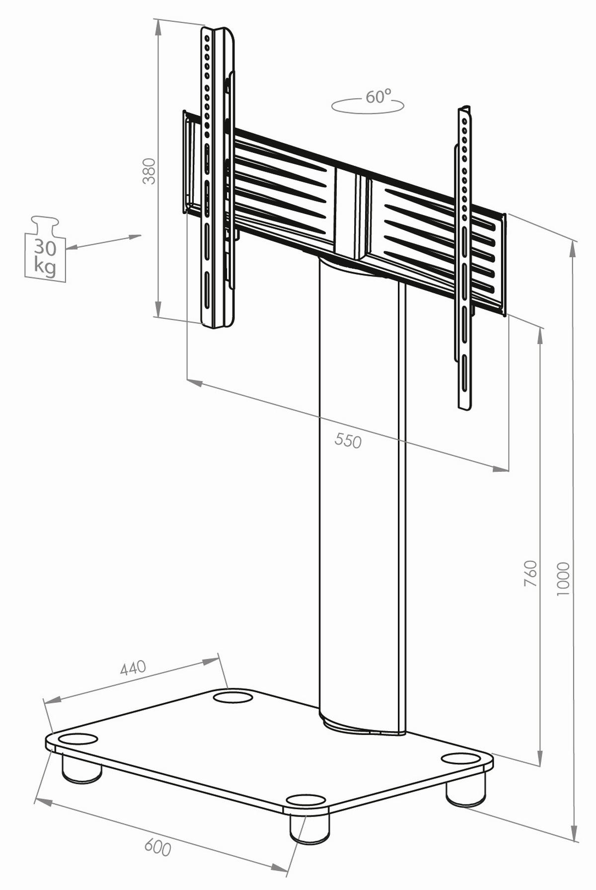TV-RACK Metall, Glas Silberfarben  - Silberfarben, KONVENTIONELL, Glas/Metall (60/100/44cm) - MID.YOU