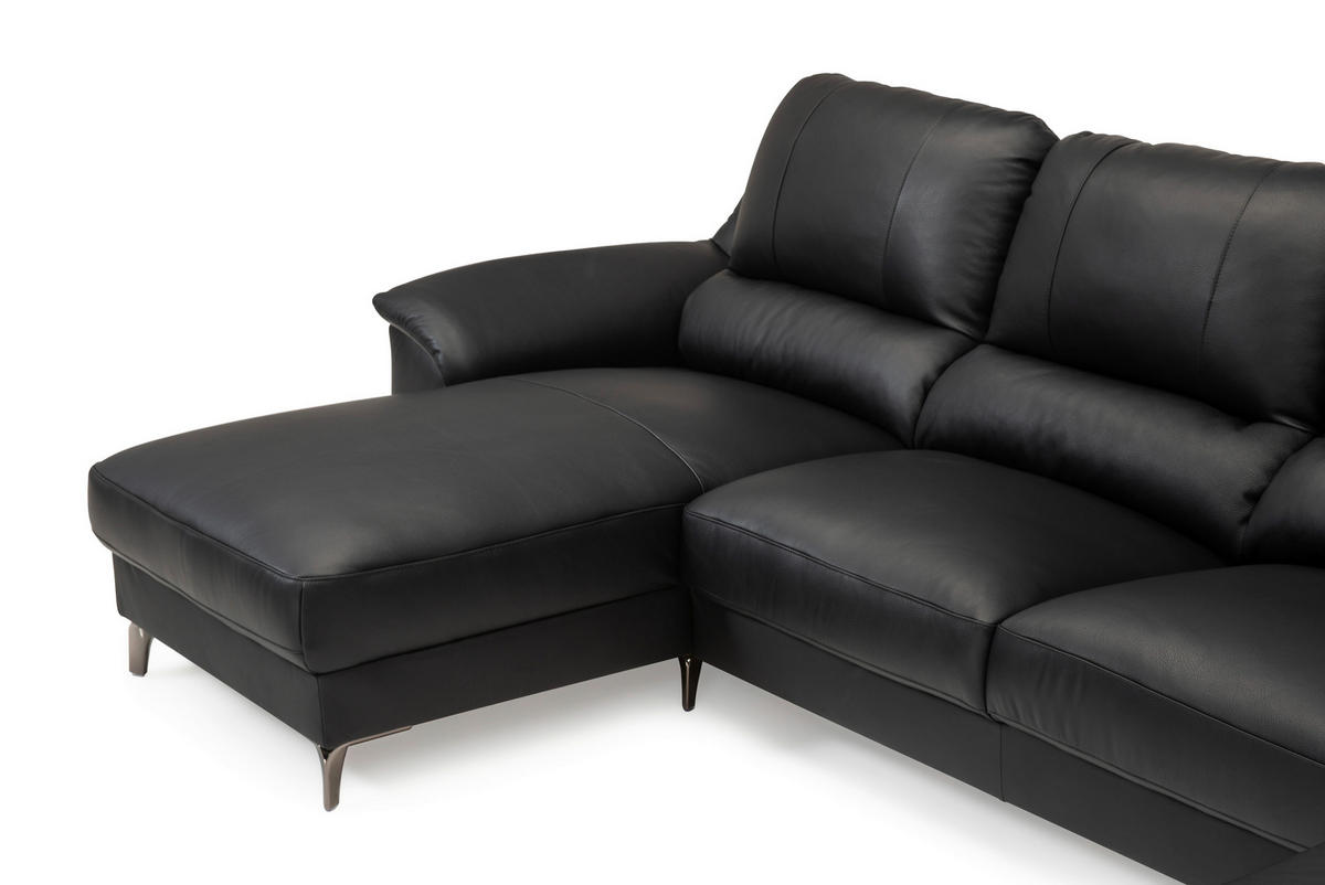 SOFA in Echtleder Schwarz  - Schwarz, Konventionell, Leder/Metall (163/326/212cm) - Livetastic