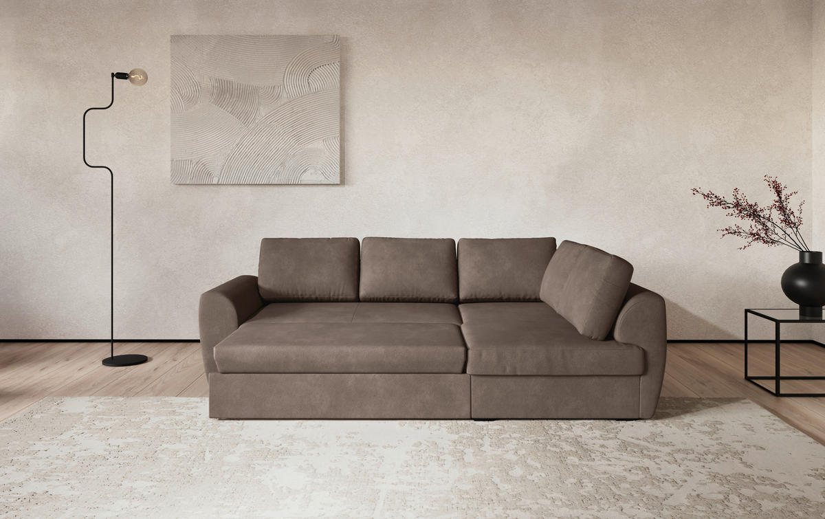 KUTNA GARNITURA tekstil  taupe   - crna/taupe, Trend, tekstil/plastika (253/154cm) - MID.YOU
