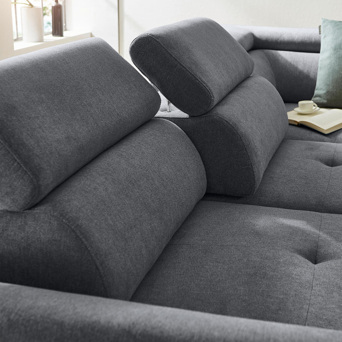ECKSOFA in Webstoff Anthrazit  - Anthrazit/Schwarz, Design, Textil/Metall (277/237cm) - Stylife