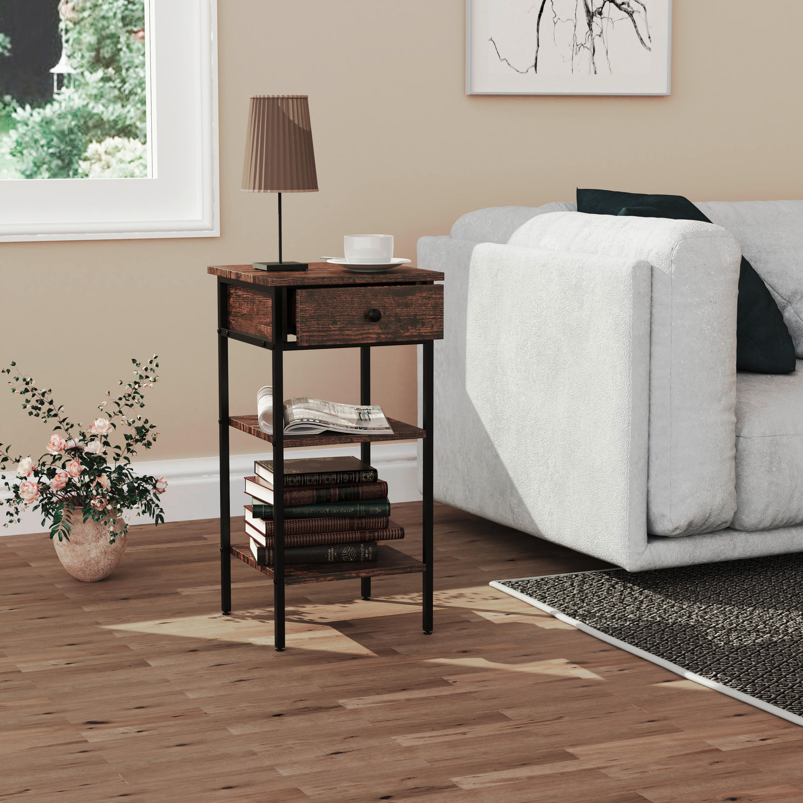 Thumbnail - Mid.you Nachtschrank, Schwarz, Eiche, Metall, 1 Schubladen, 35x70x35 cm, Schlafzimmer, Nachttische