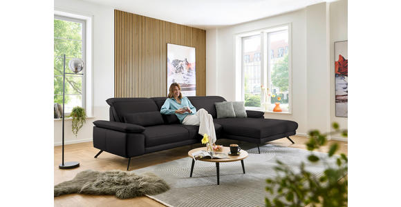 ECKSOFA in Echtleder Dunkelbraun 332/193 cm - Dunkelbraun/Schwarz, Design, Leder/Metall (332/193cm) - Dieter Knoll