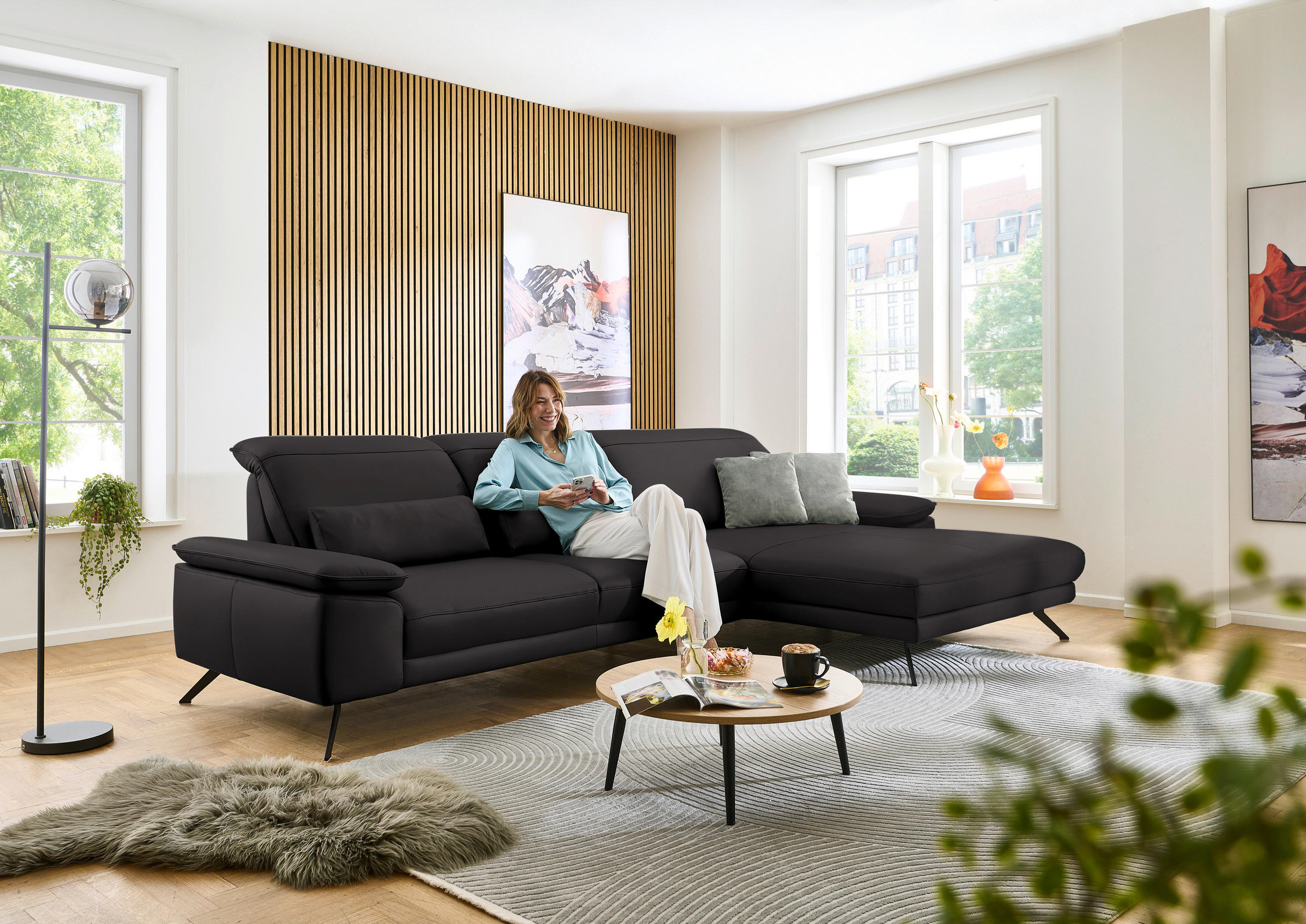 ECKSOFA in Echtleder Dunkelbraun  - Dunkelbraun/Schwarz, Design, Leder/Metall (332/193cm) - Dieter Knoll