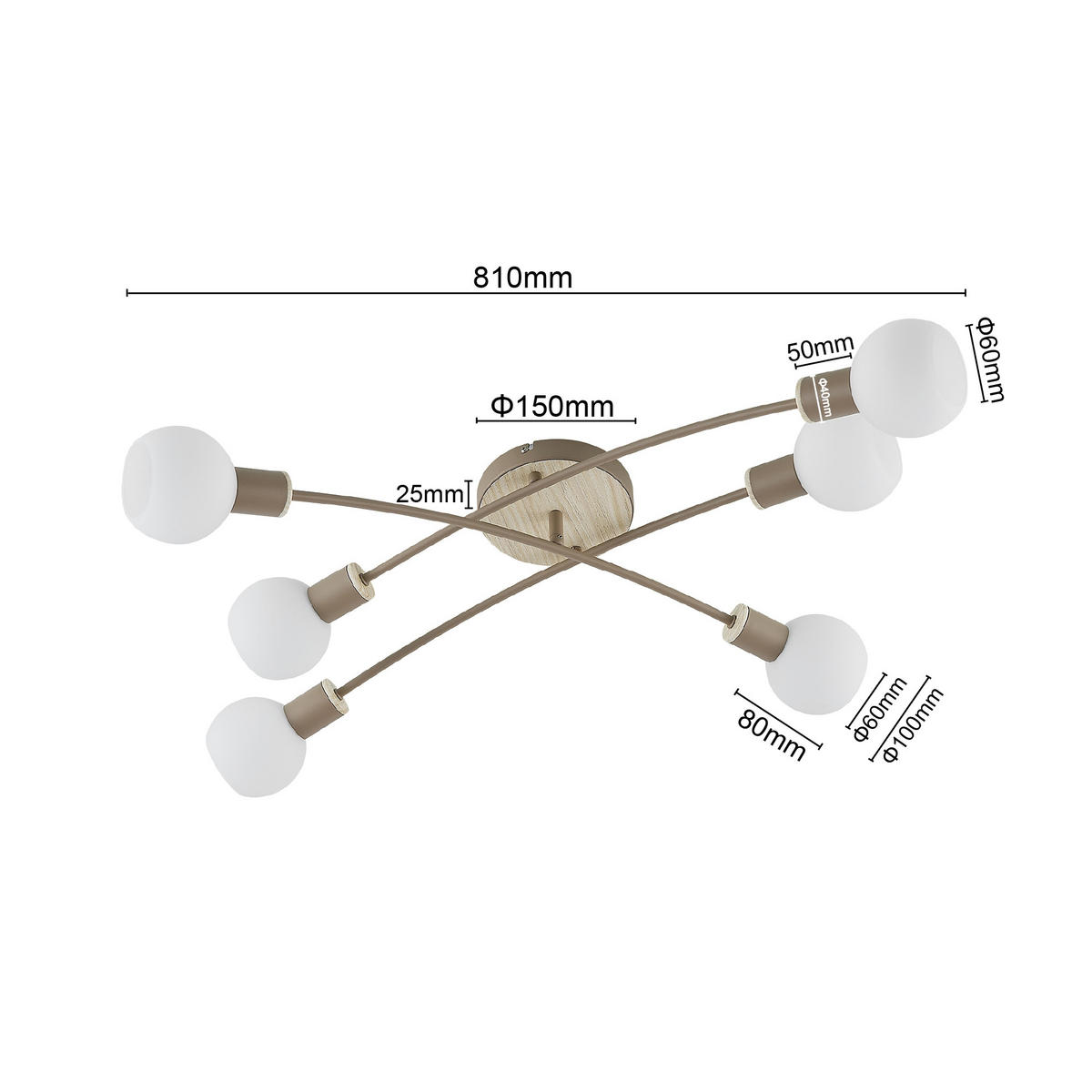 DECKENLEUCHTE Merope 84/72/18 cm   - Sandfarben/Eschefarben, Basics, Glas/Metall (84/72/18cm) - Novel