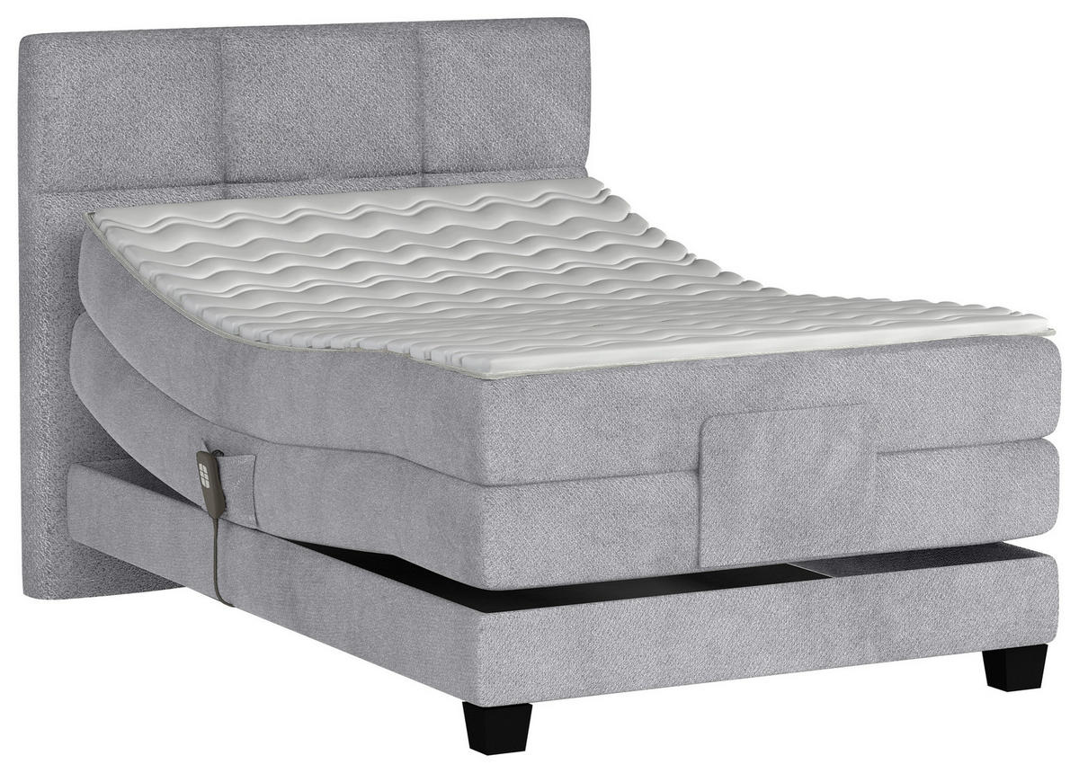 BOXSPRINGBETT 120/200 cm,  in Grau, Matratze, Topper, motorische Verstellbarkeit, Fernbedienung, H2 = mittel  - Schwarz/Grau, KONVENTIONELL, Holz/Kunststoff (120/200cm) - Chameo