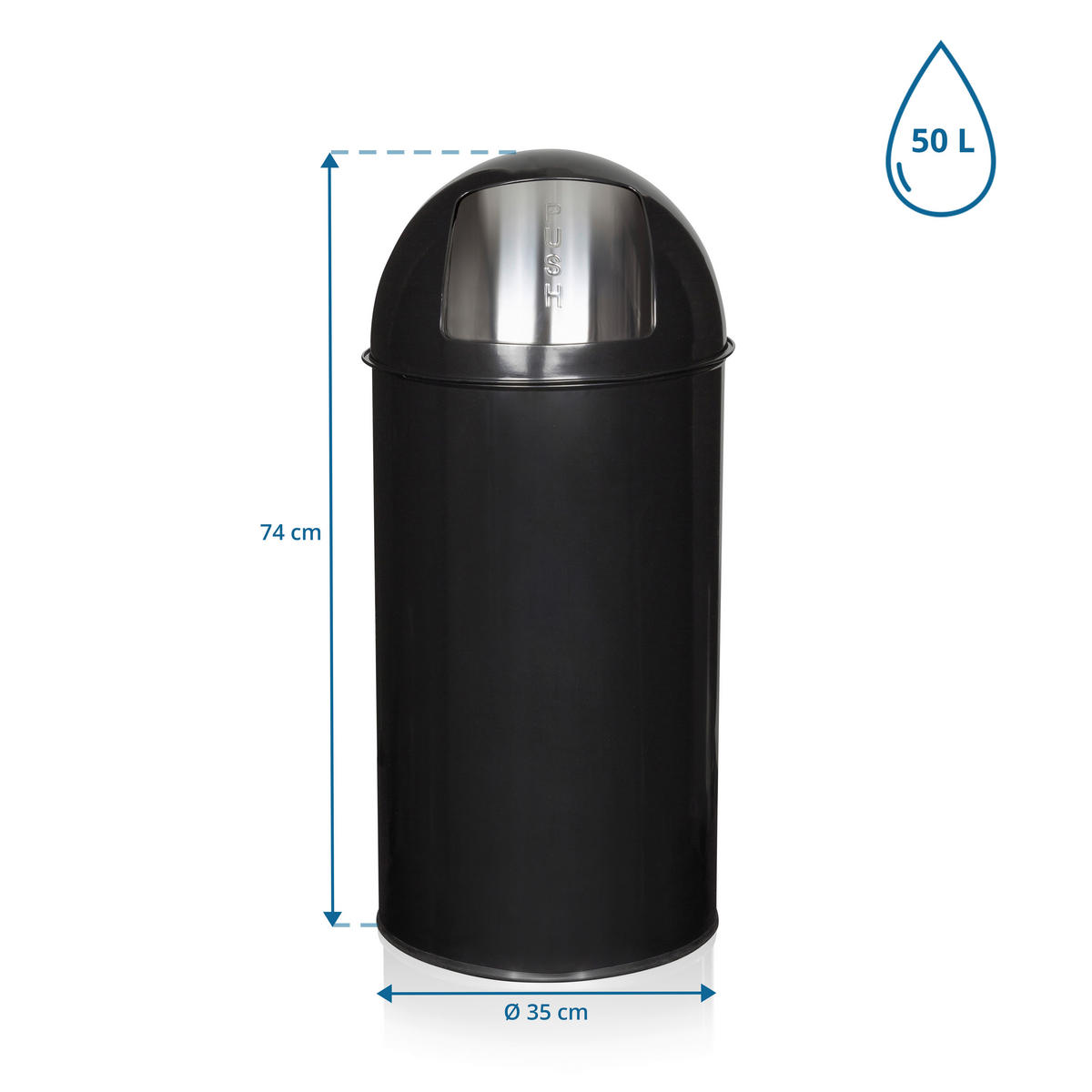 ABFALLSAMMLER 50 L  - Schwarz, Basics, Metall (35/74/35cm) - MID.YOU