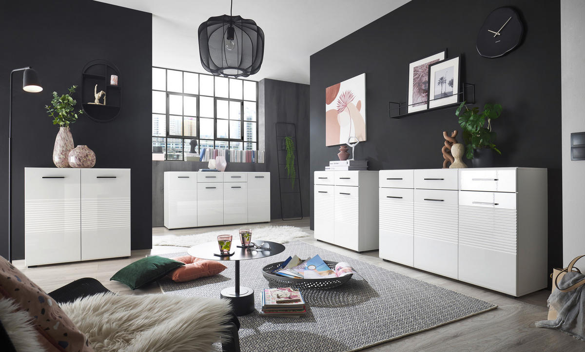 KOMODA, bílá, vysoce lesklá bílá, 80/83/40 cm - bílá/černá, Design, kompozitní dřevo/plast (80/83/40cm)