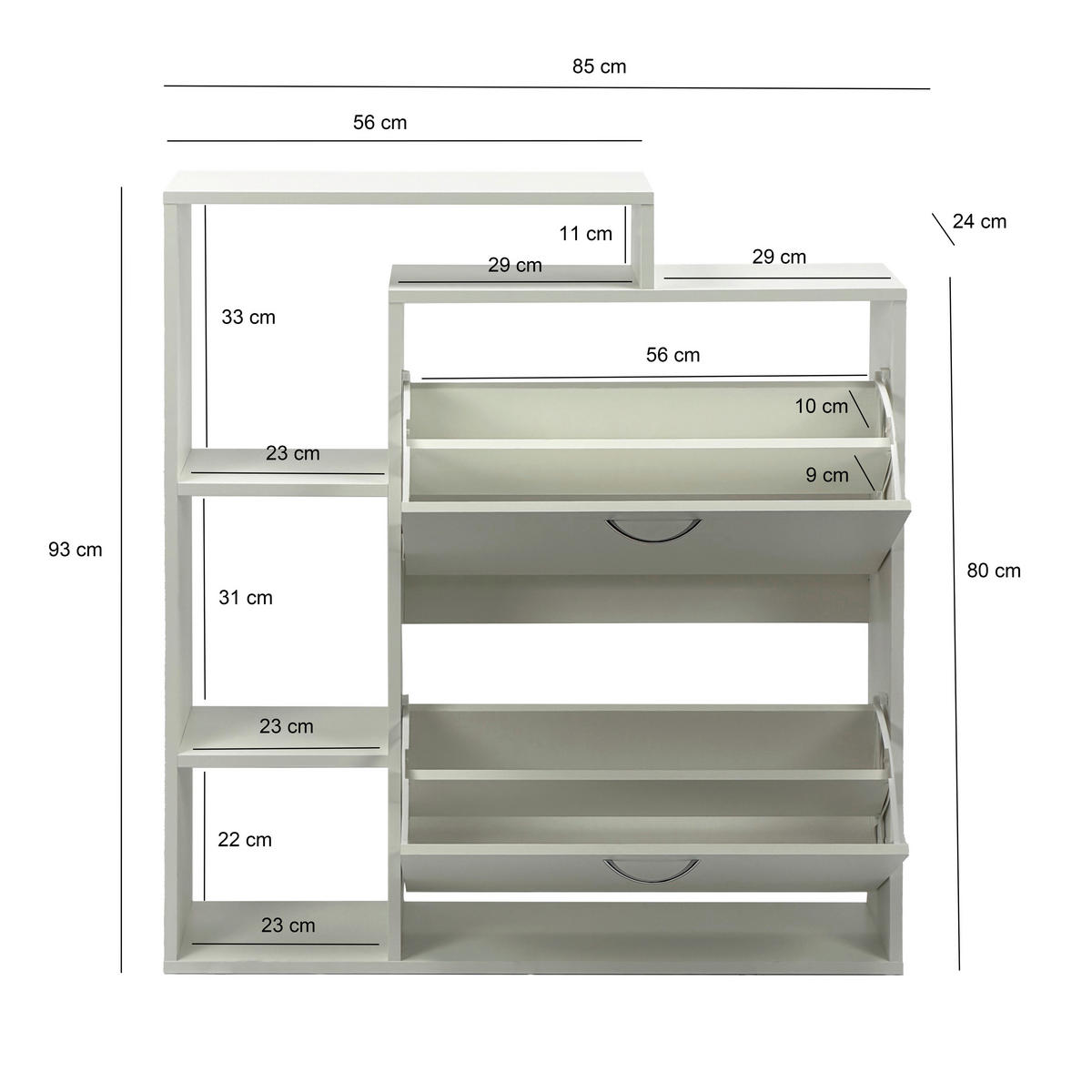 BILLENŐS CIPŐSSZEKRÉNY 85/93/24 cm  - ezüstszínű/fehér, Design, faalapú anyag/fém (85/93/24cm) - Livetastic