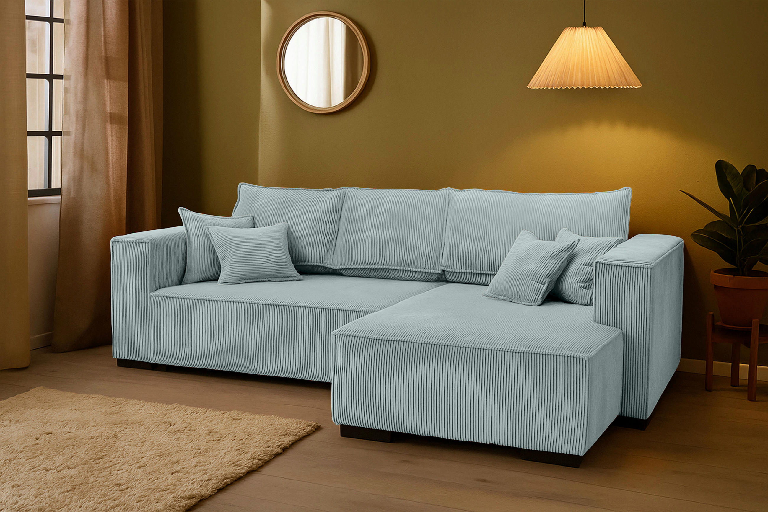 ECKSOFA Grau Cord  - Braun/Grau, KONVENTIONELL, Holz/Textil (230/190cm) - Carryhome