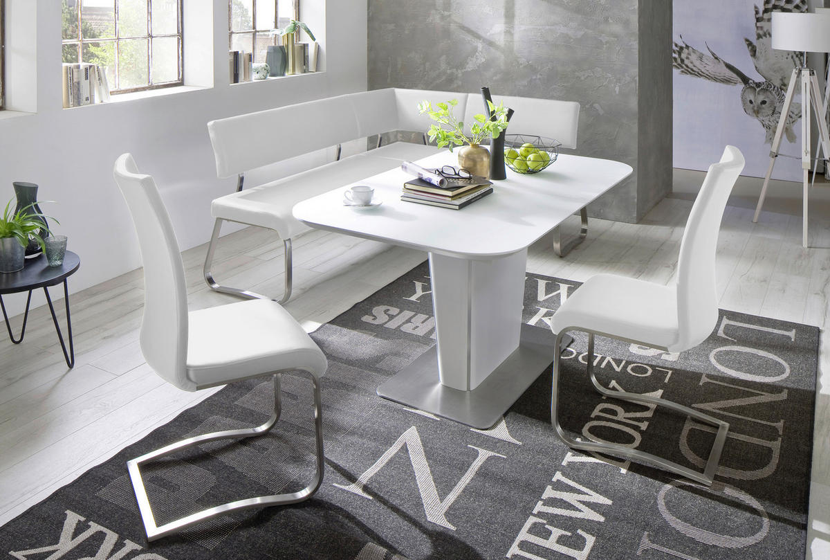 ECKBANK 200/150 cm  in Weiß, Edelstahlfarben  - Edelstahlfarben/Weiß, Design, Leder/Metall (200/150cm) - Livetastic