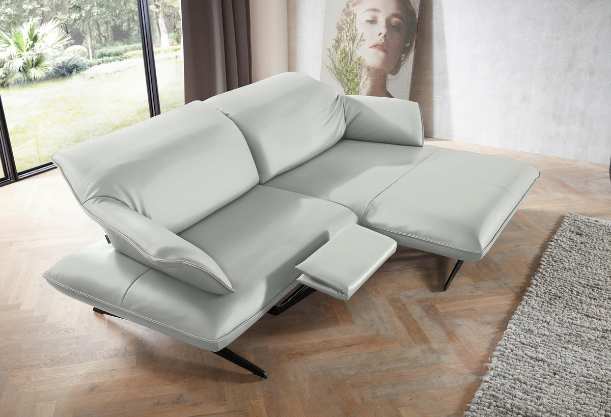 ECKSOFA in Echtleder Weiß  252/169 cm  - Beige/Schwarz, Design, Leder/Metall (252/169cm) - Koinor