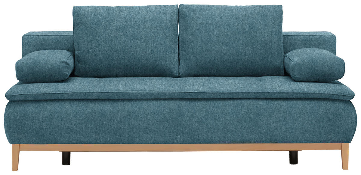 BOXSPRINGSOFA in Webstoff Blau  - Blau/Eichefarben, Design, Holz/Textil (202/78/93/100cm) - Venda