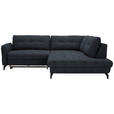 ECKSOFA in Flachgewebe, Leinenoptik Dunkelblau  247/208 cm  - Schwarz/Dunkelblau, MODERN, Textil/Metall (247/208cm) - Xora