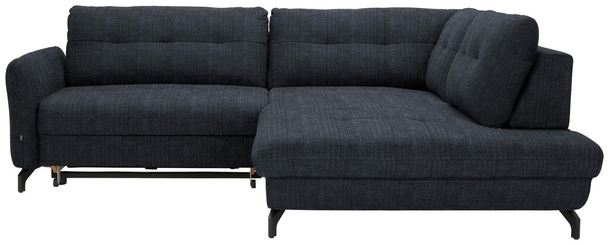 ECKSOFA in Flachgewebe, Leinenoptik Dunkelblau  - Schwarz/Dunkelblau, Modern, Textil/Metall (247/208cm) - Xora