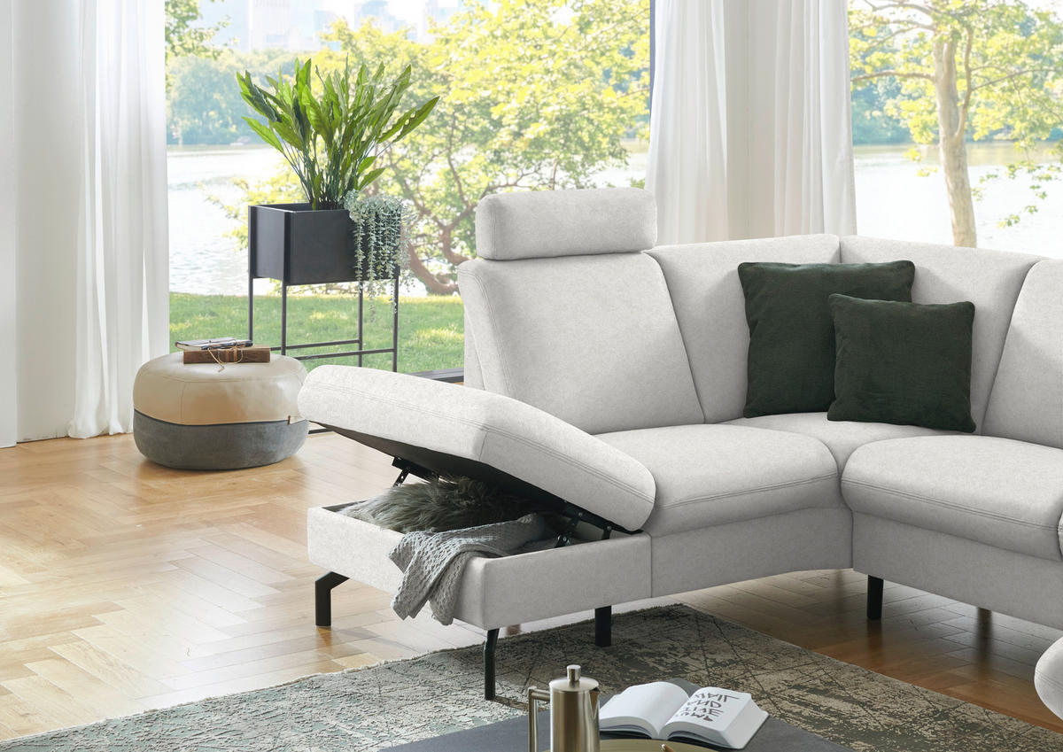 WOHNLANDSCHAFT Flachgewebe Alabasterfarben  - Alabasterfarben/Schwarz, Konventionell, Textil/Metall (190/307/170cm) - Beldomo Comfort