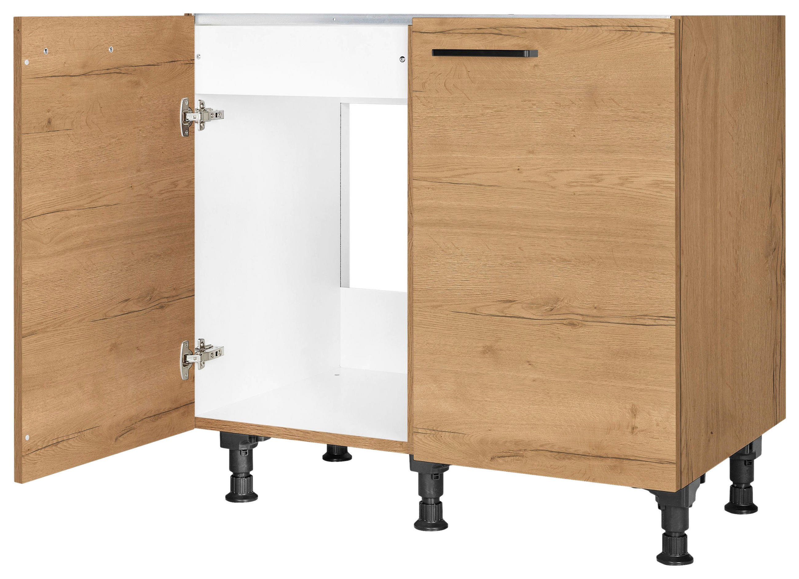 SPÜLENUNTERSCHRANK 90/87/56 cm  in Eichefarben  - Eichefarben/Schwarz, MODERN, Holzwerkstoff/Metall (90/87/56cm) - Nobilia