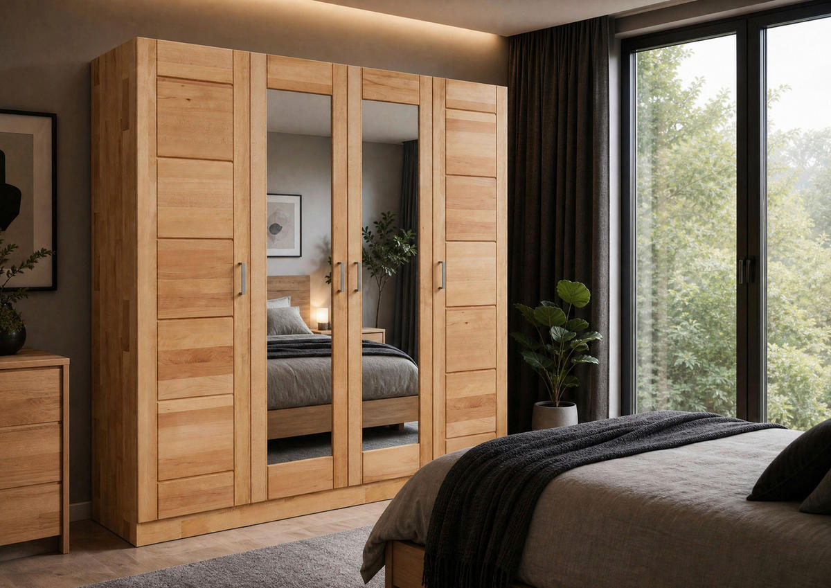DREHTÜRENSCHRANK 202/205,5/60 cm,  in Buchefarben, 4 Tür(en)  - Chromfarben/Buchefarben, MODERN, Glas/Holz (202/205,5/60cm) - MID.YOU