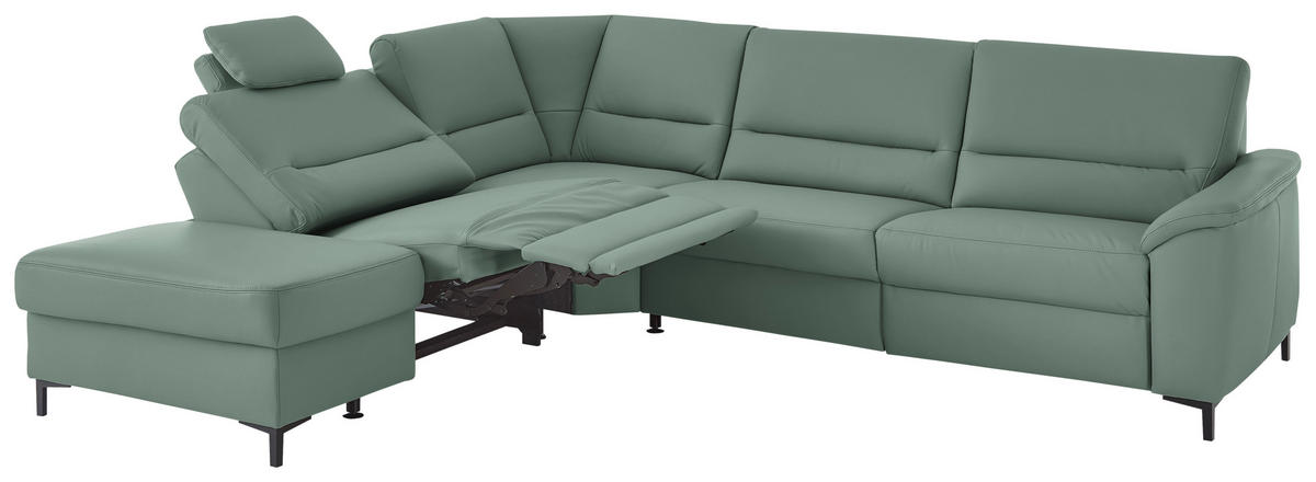 ECKSOFA  in Echtleder Opal  249/290 cm  - Opal/Schwarz, KONVENTIONELL, Leder/Metall (249/290cm) - Beldomo Premium