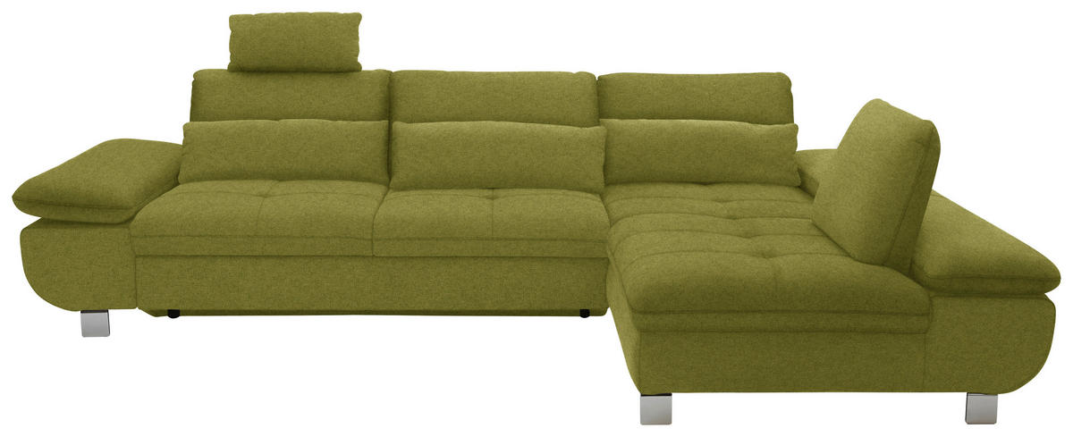 ECKSOFA Grün Webstoff  - Chromfarben/Grün, Design, Textil/Metall (310/203cm) - Xora