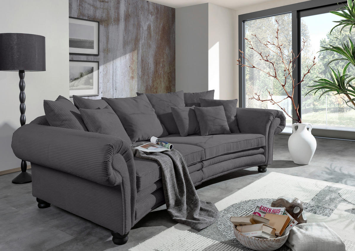 MEGASOFA Cord Dunkelgrau  - Dunkelgrau/Schwarz, ROMANTIK / LANDHAUS, Holz/Textil (276/81/140cm) - Landscape