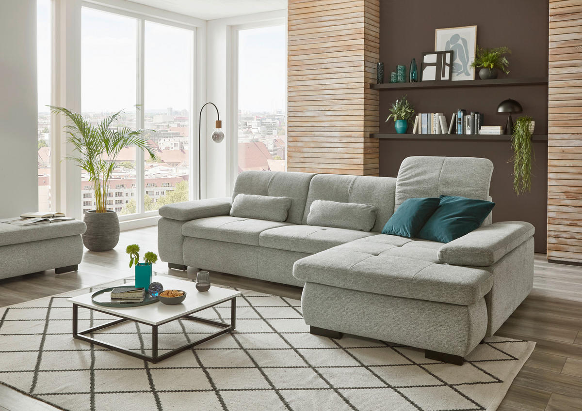 ECKSOFA in Flachgewebe Alufarben  297/174 cm  - Schwarz/Alufarben, Design, Textil/Metall (297/174cm) - Beldomo Style