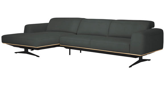 ECKSOFA BORGO - Eichefarben/Schwarz, Design, Leder/Holz (163/305cm) - Novel
