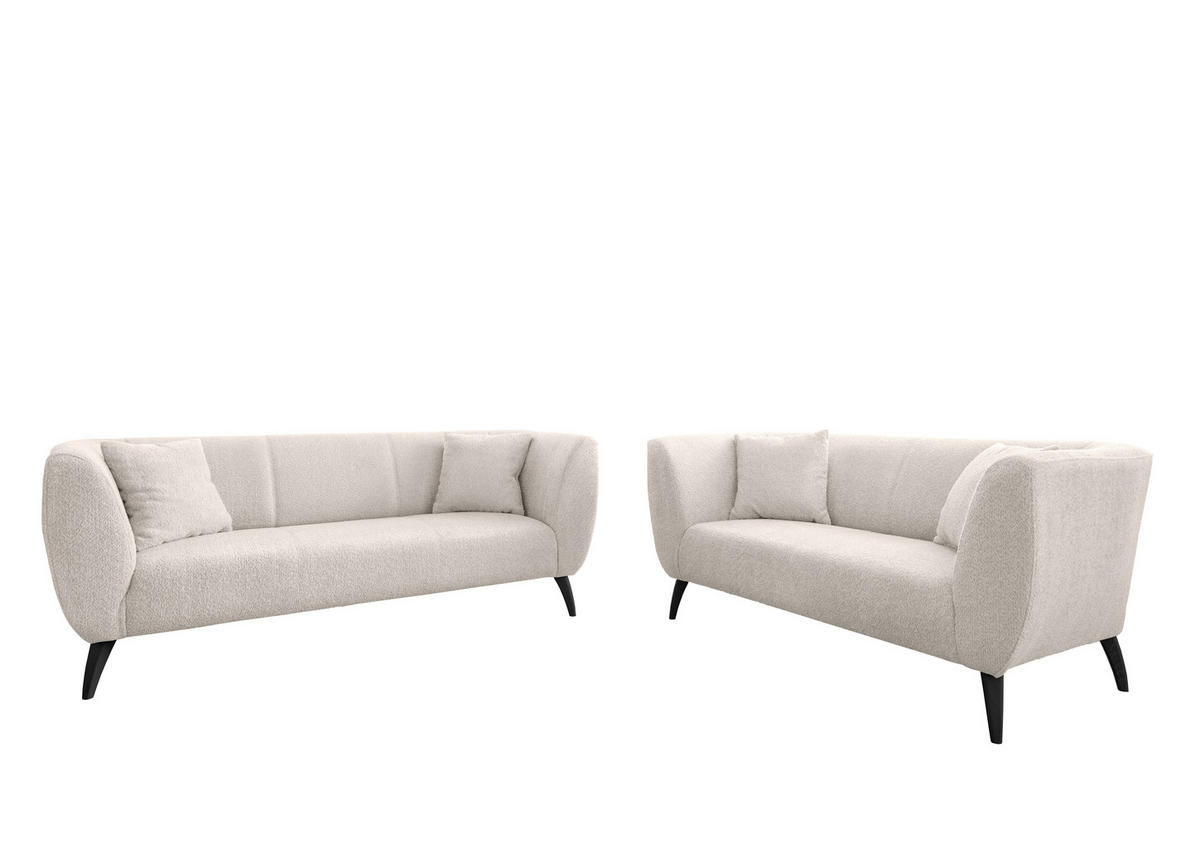3-SITZER-SOFA in Bouclé Weiss  - Weiss/Schwarz, Modern, Holz/Textil (208/83/88cm) - MID.YOU