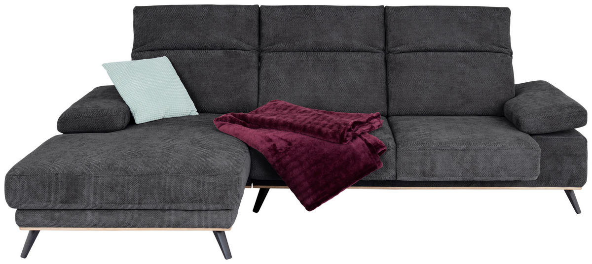 ECKSOFA ROYCE Graphitfarben Struktur  - Schwarz/Graphitfarben, MODERN, Textil/Metall (194/283cm) - MID.YOU