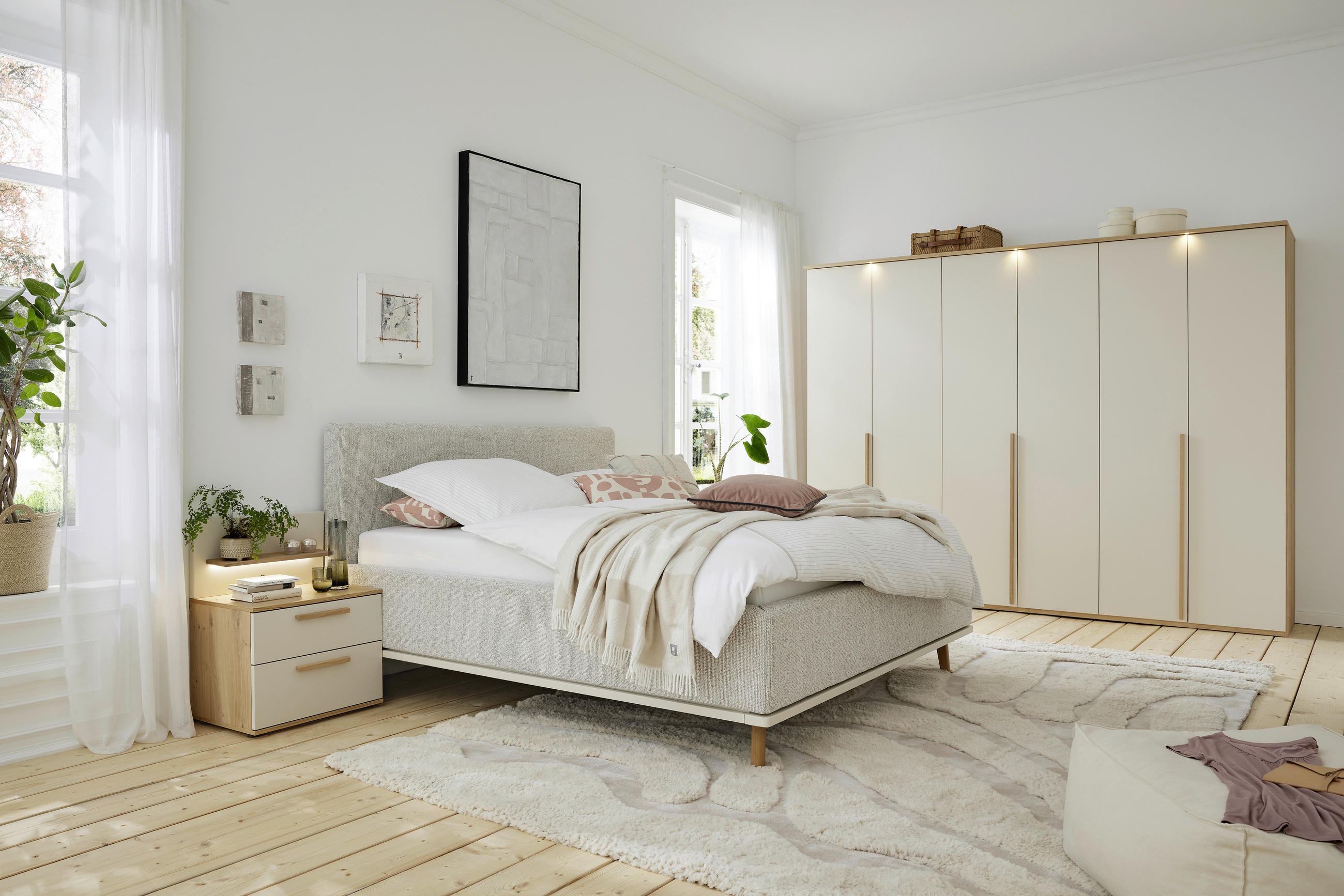 POLSTERBETT gepolstertes Kopfteil, Bettkasten, Lattenroste, Matratzen 180/200 cm  in Beige  - Eichefarben/Birkefarben, Design, Holz/Textil (180/200cm) - Musterring