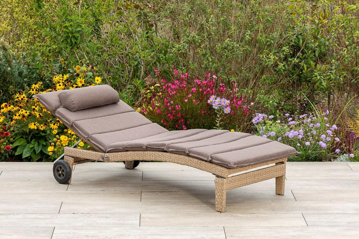 GARTEN-RELAXLIEGE 90/100/208 cm  - Beige/Naturfarben, ROMANTIK / LANDHAUS, Kunststoff/Textil (90/100/208cm) - Gardenson