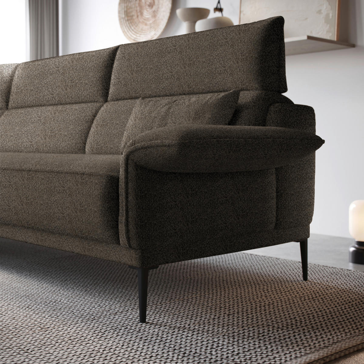 ECKSOFA in Bouclé Taupe  - Taupe/Schwarz, Modern, Textil/Metall (186/330cm) - Johann Jakob