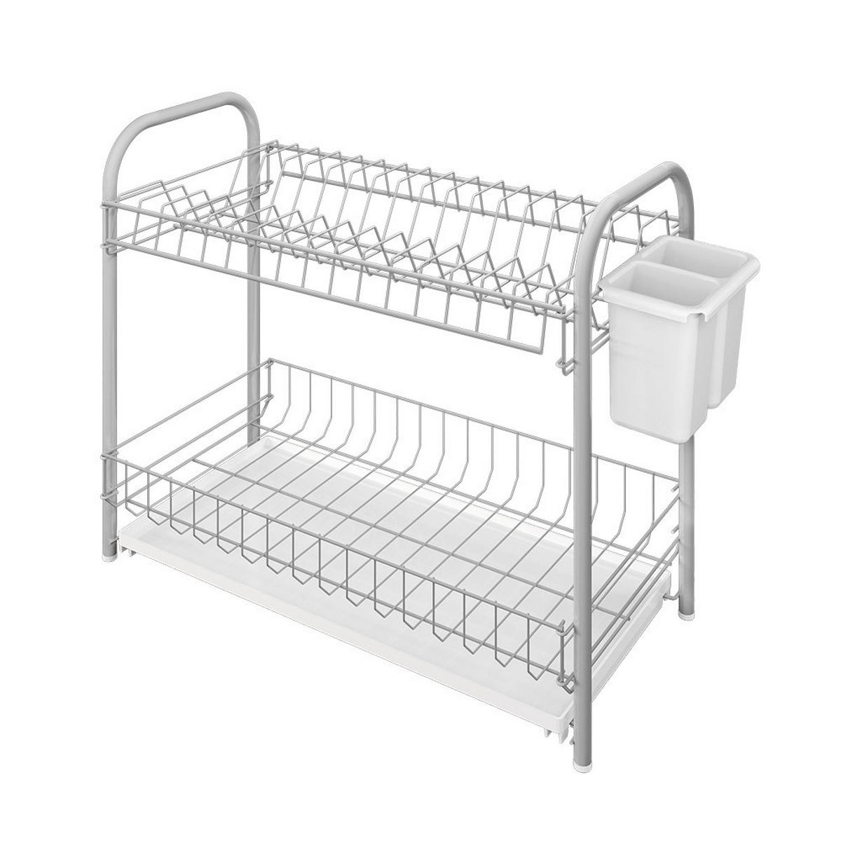 EDÉNYSZÁRÍTÓ KOSÁR - fehér/szürke, Basics, műanyag/fém (45/23/37cm) - Metaltex
