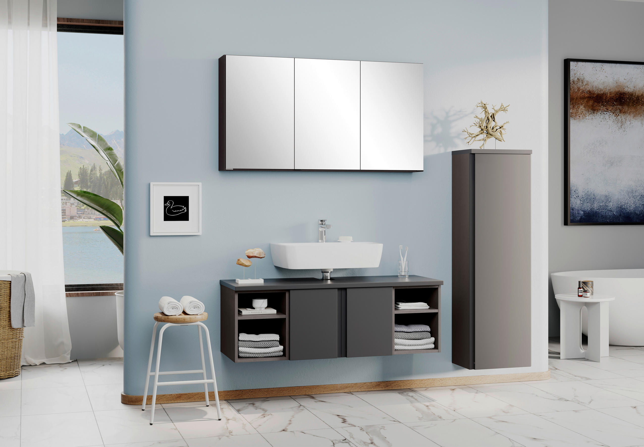 SPIEGELSCHRANK 120/64/20 cm  - Graphitfarben, MODERN, Glas/Holzwerkstoff (120/64/20cm) - Held