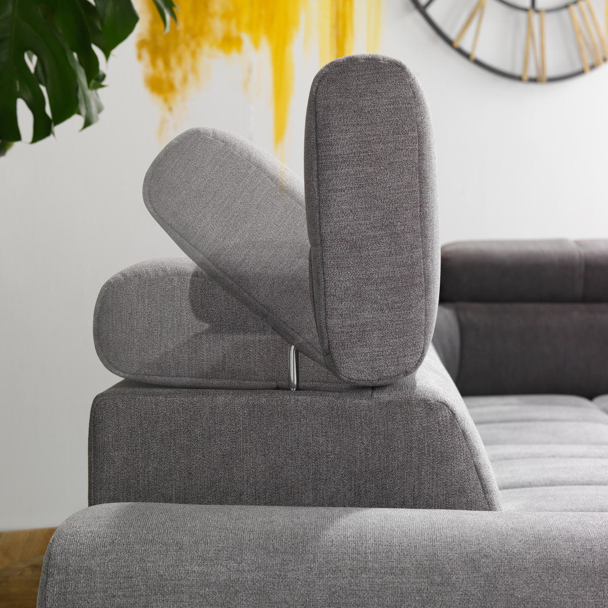 ECKSOFA Dunkelgrau Webstoff  - Dunkelgrau/Silberfarben, Design, Textil/Metall (295/201cm) - Hom`in