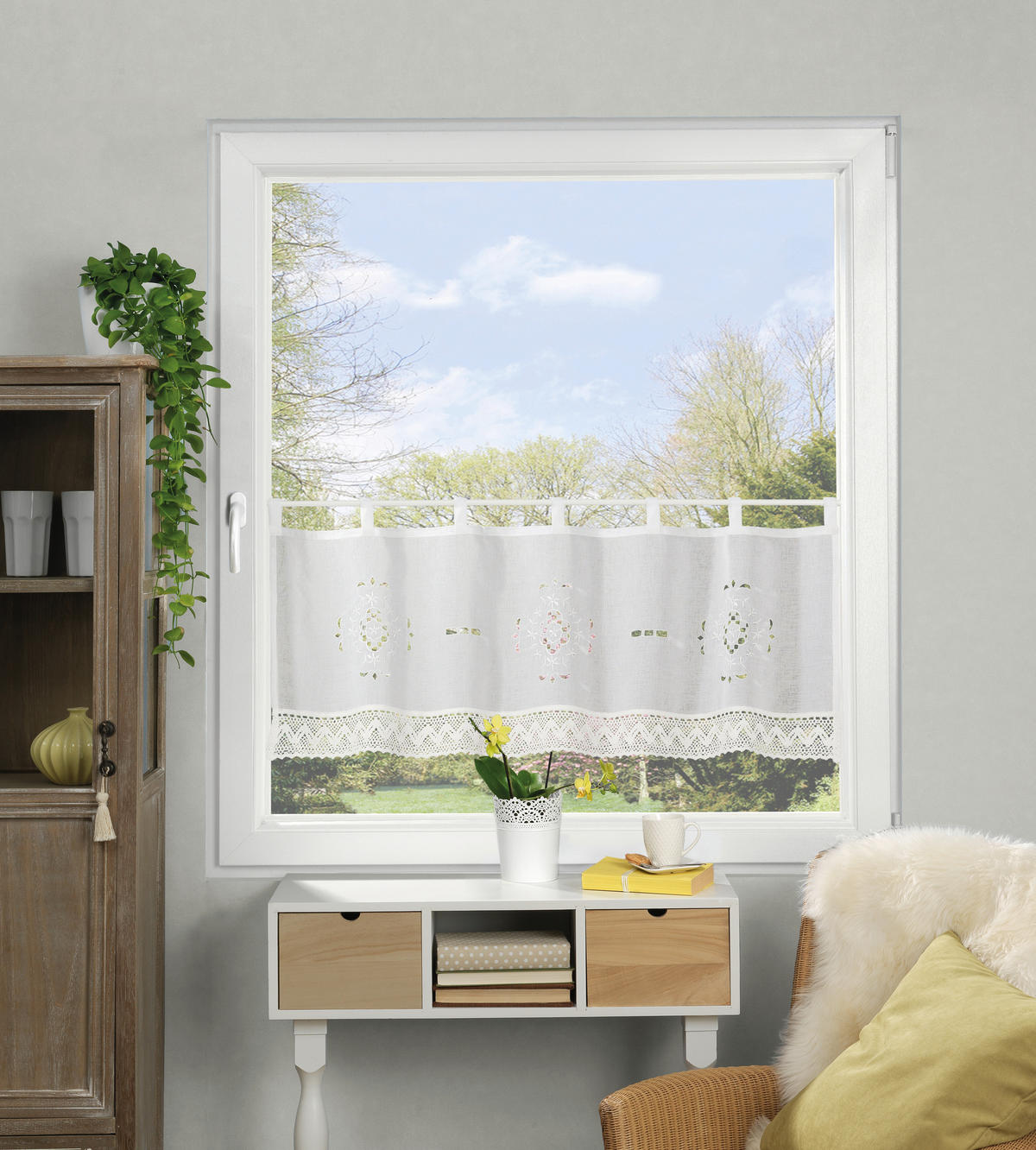 KURZGARDINE   120/45 cm   - Weiß, KONVENTIONELL, Textil (120/45cm)