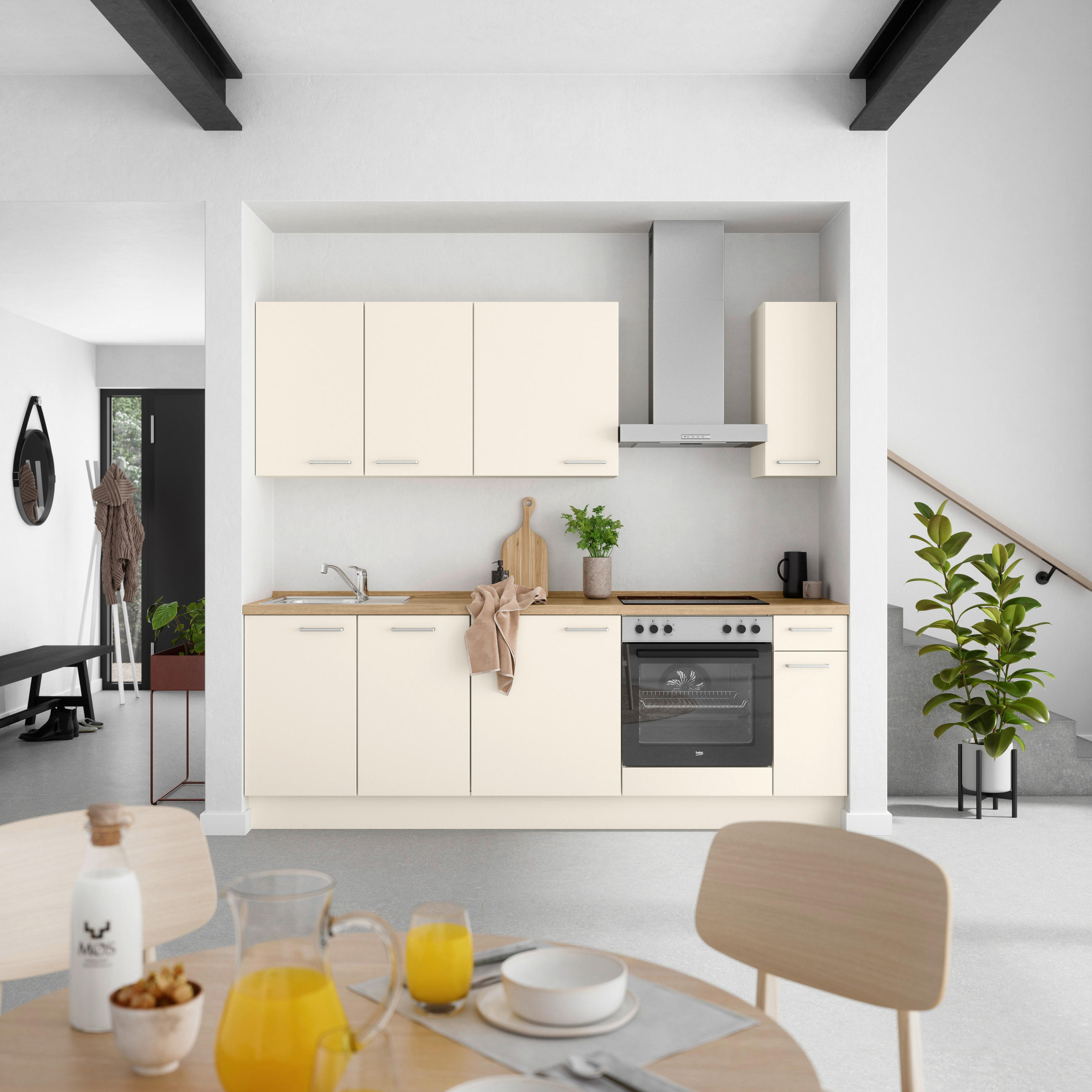 KÜCHENBLOCK 240 cm   in Eichefarben, Magnolie  - Edelstahlfarben/Eichefarben, MODERN, Holzwerkstoff/Metall (240cm) - Nobilia