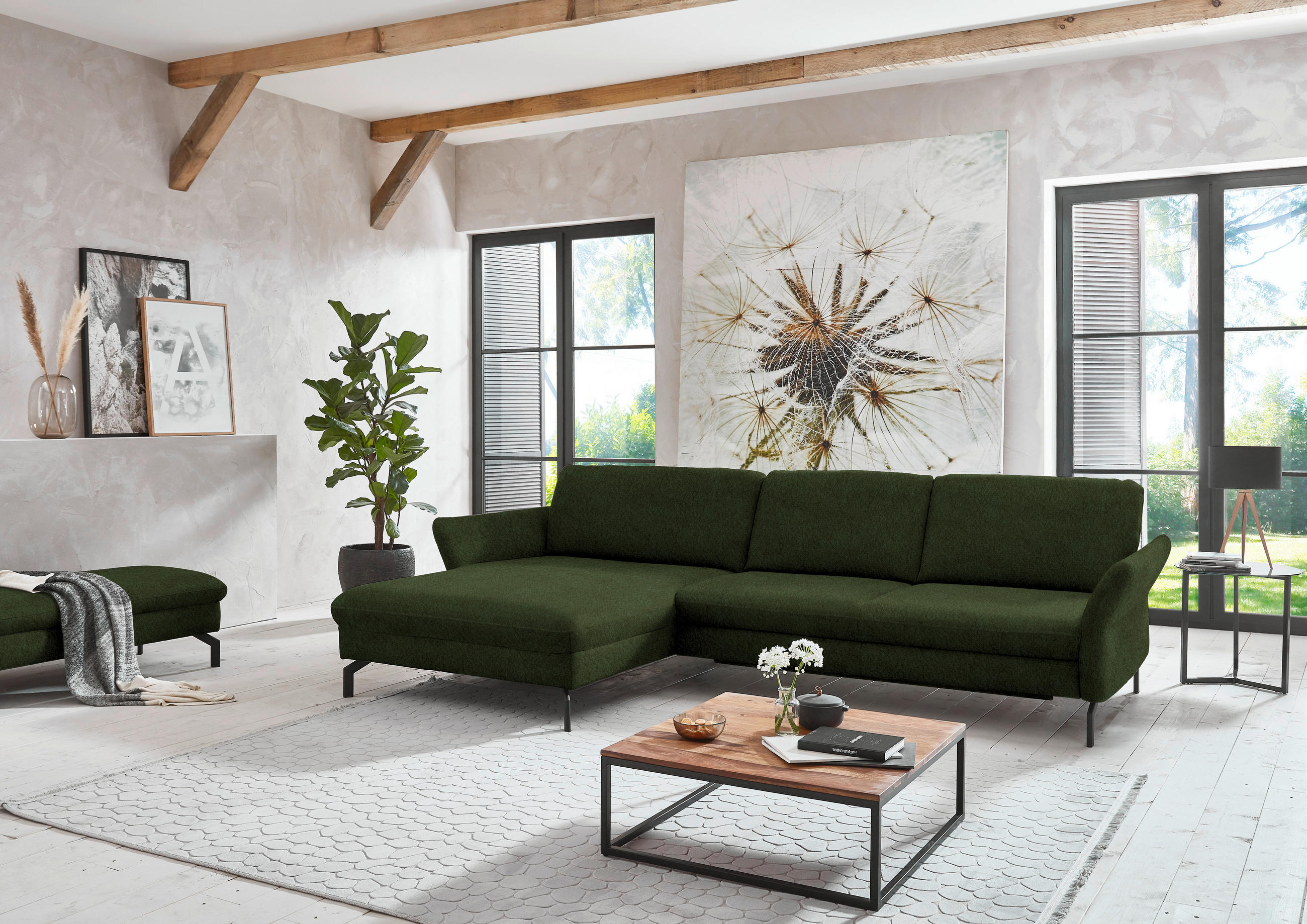 ECKSOFA in Velours Waldgrün  - Waldgrün/Schwarz, Design, Textil/Metall (179/306cm) - Beldomo System