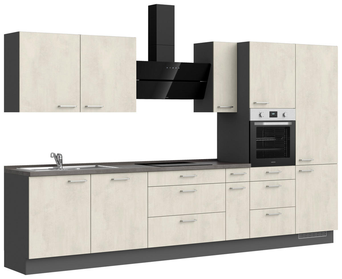 KÜCHENBLOCK Riva 360 cm  in Weiß, Schieferfarben  - Schieferfarben/Edelstahlfarben, MODERN, Holzwerkstoff/Metall (360cm) - Nobilia