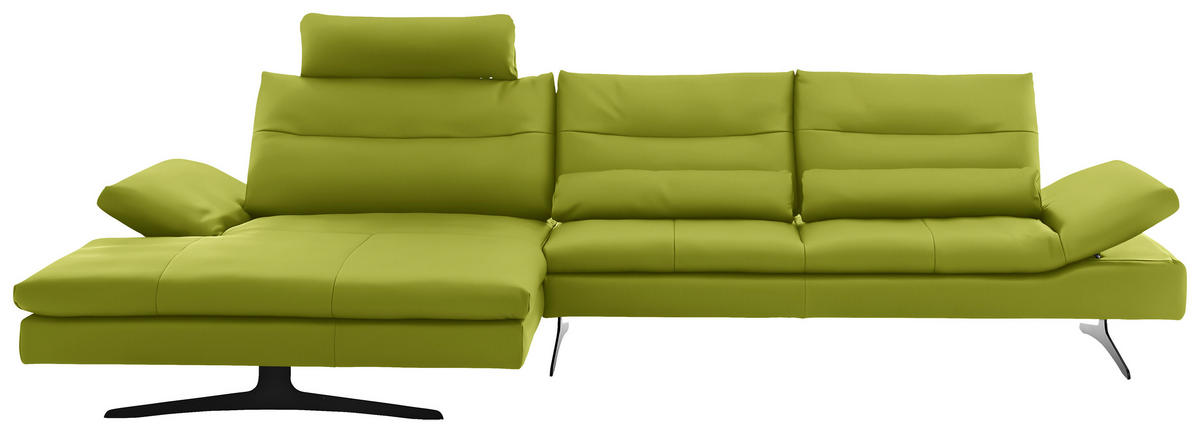 ECKSOFA in Echtleder Limette  - Limette/Schwarz, Modern, Leder/Metall (158/342cm) - Chilliano