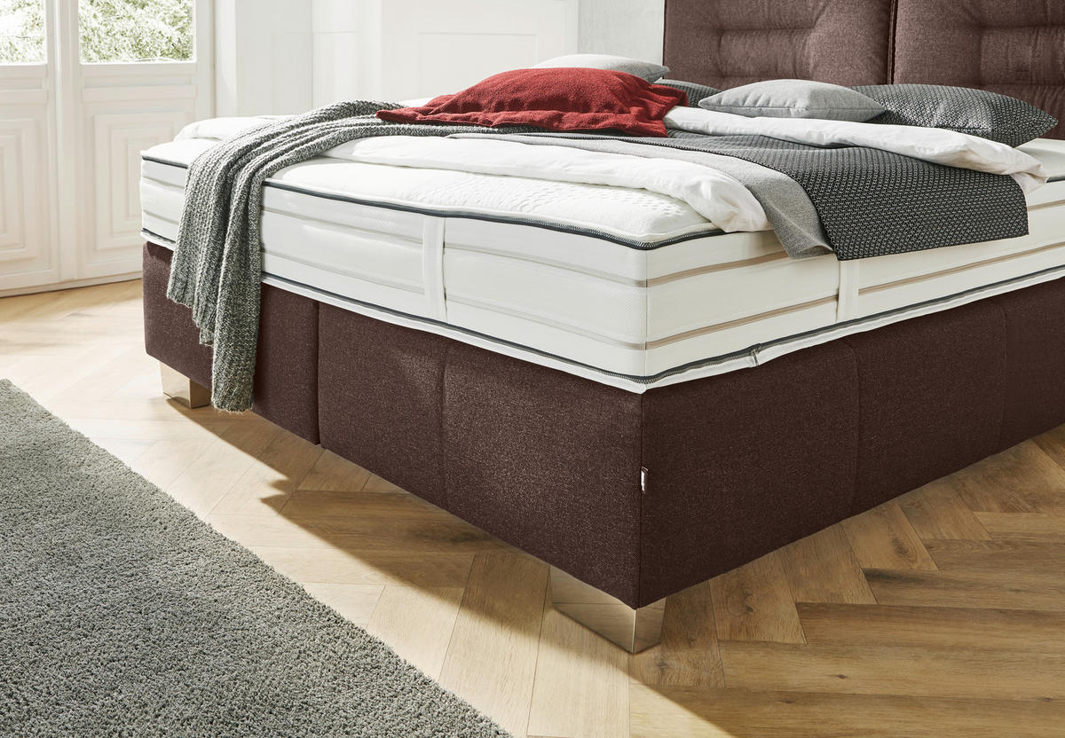 BOXSPRINGBETT 180/200 cm  in Dunkelbraun  - Chromfarben/Dunkelbraun, Konventionell, Textil (180/200cm) - Dieter Knoll