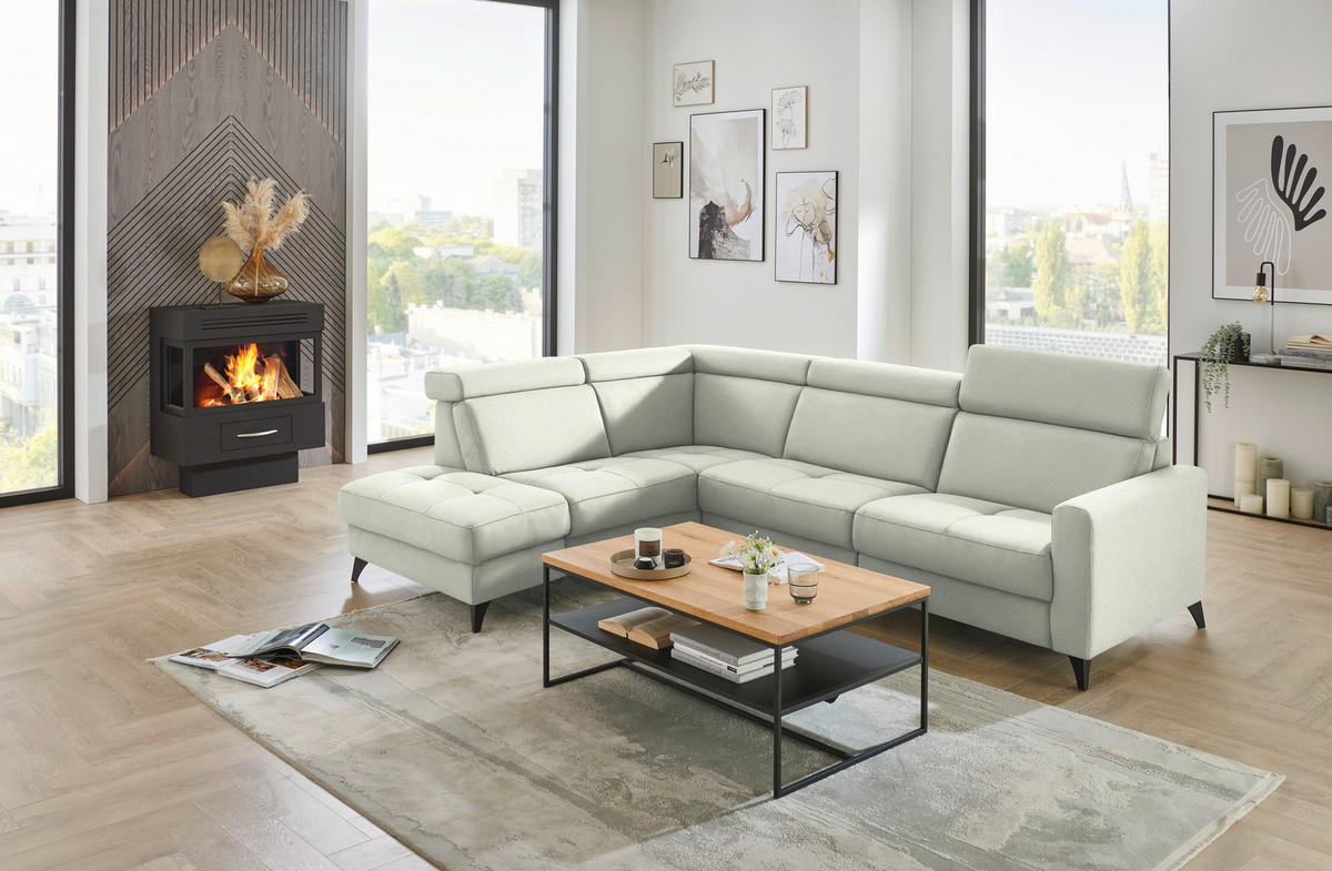 ECKSOFA Beldomo System in Flachgewebe Naturfarben  214/276 cm  - Schwarz/Naturfarben, KONVENTIONELL, Textil/Metall (214/276cm) - Beldomo System