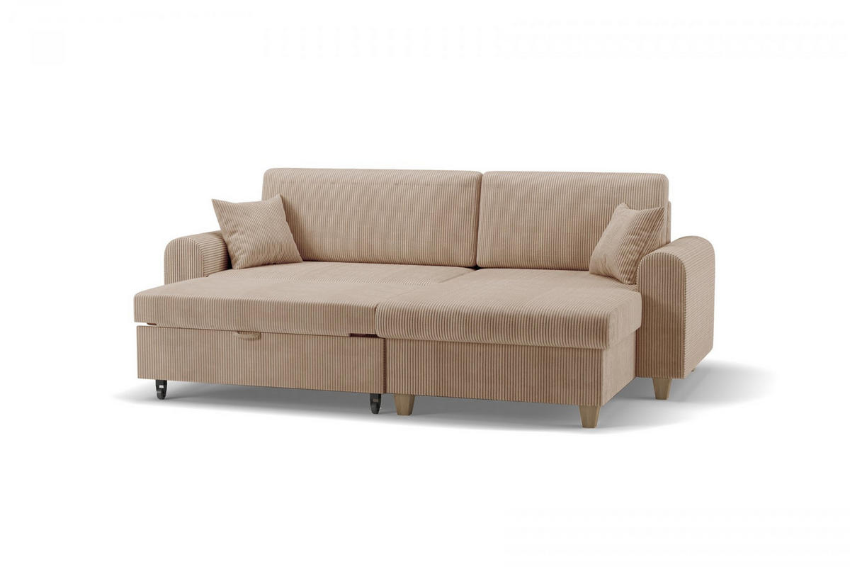 ECKSOFA CORD Hellbraun Velours  - Hellbraun/Beige, Design, Holz/Textil (237/124cm) - MID.YOU