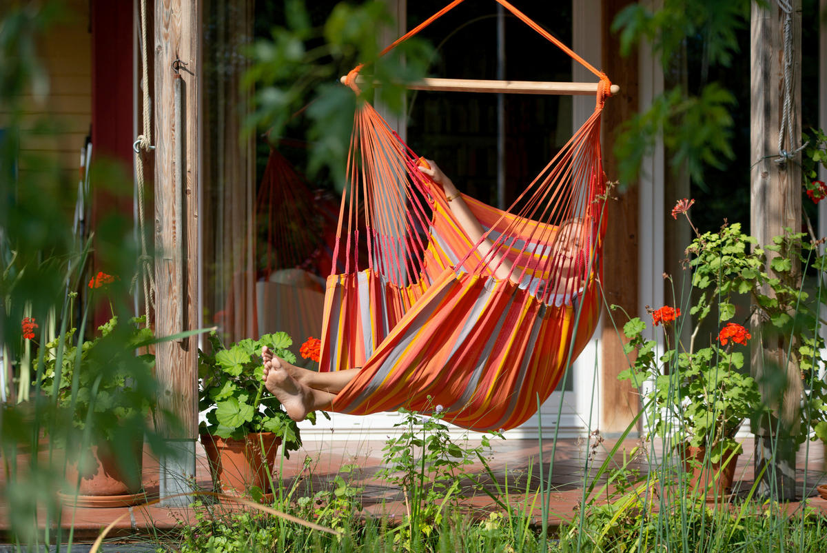 HÄNGESESSEL kingsize outdoor 140/170/210 cm  - Gelb/Rot, KONVENTIONELL, Holz/Textil (140/170/210cm) - La Siesta